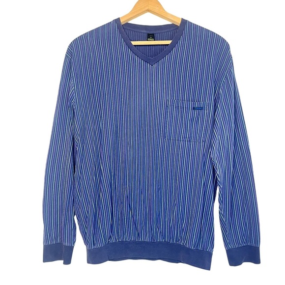 Calida Vneck Pocket Retro Tee Mens XL Blue Long Sleeve Pullover Cotton Casual - Picture 1 of 5